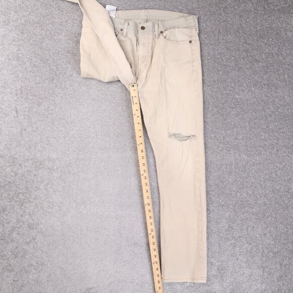 Levi's 513 Slim Straight Denim Stretch Jeans Distressed Cream Size 33x32 - Picture 3 of 16